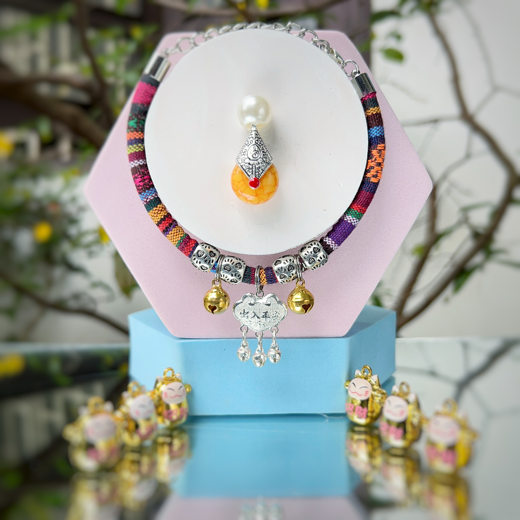 Vòng cổ cho mèo, vòng cho Chó Mèo,mã petmio 07,vòng handmade Shop Tự Thiết kế cute cao cấp,có chuông,không sợ nước