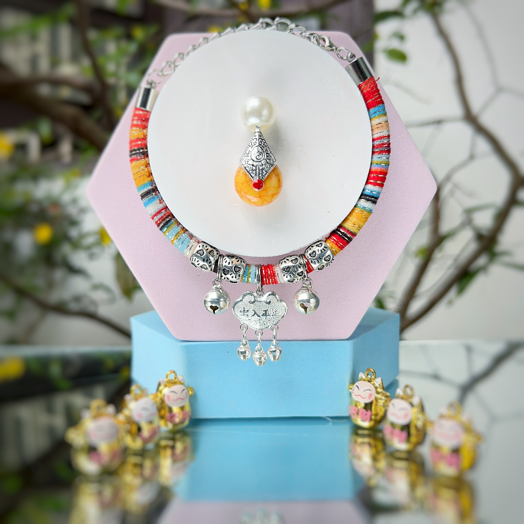 Vòng cổ cho mèo, vòng cho Chó Mèo,mã petmio 07,vòng handmade Shop Tự Thiết kế cute cao cấp,có chuông,không sợ nước