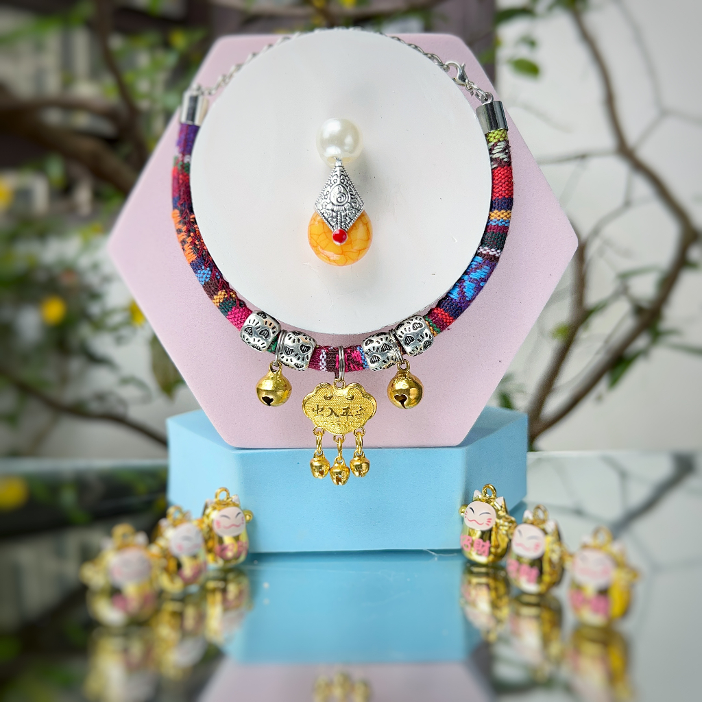 Vòng cổ cho mèo, vòng cho Chó Mèo,mã petmio 07,vòng handmade Shop Tự Thiết kế cute cao cấp,có chuông,không sợ nước