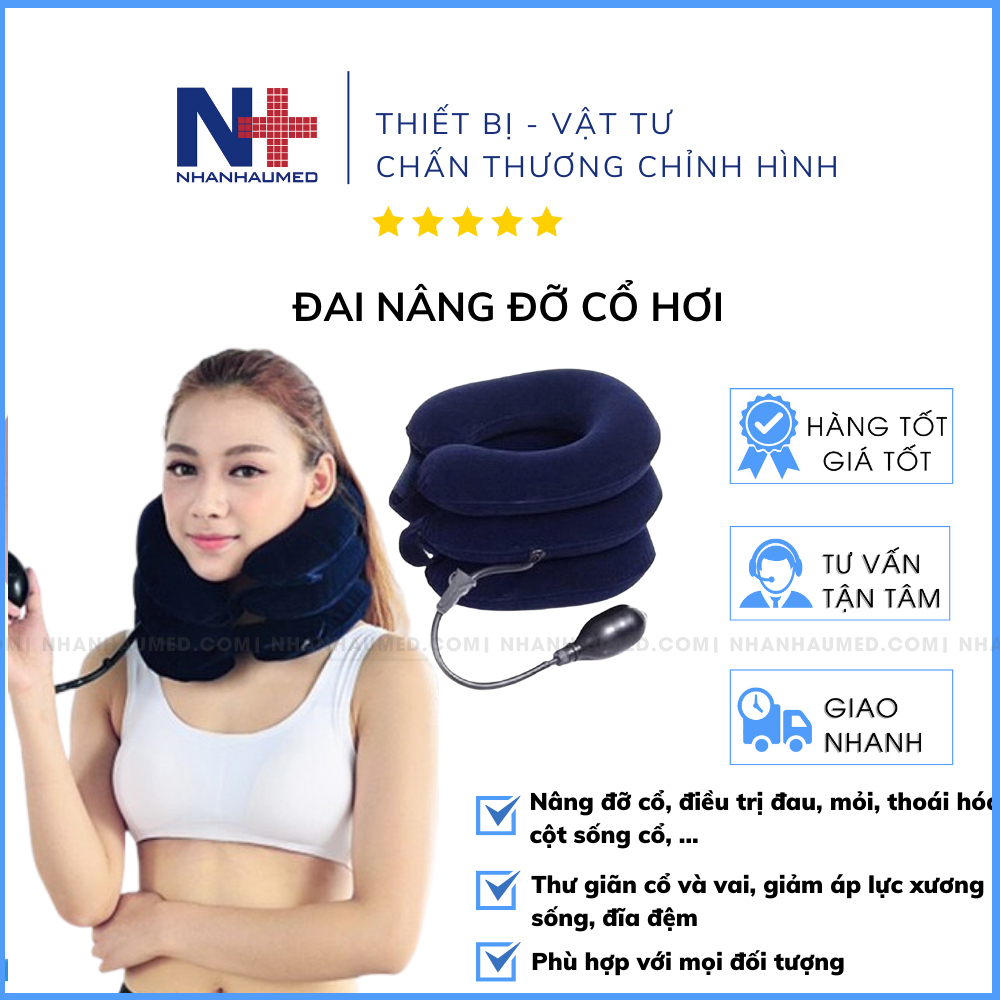 Đai Cổ Hơi Trị Liệu Kéo Dãn Đốt Sống Cổ, Nẹp Cổ Hơi Điều Trị Thoái Hóa Cột Sống Cổ 3 Tầng