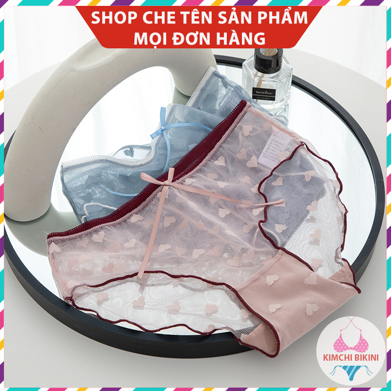 Quần Lót Ren Sexy Viền Màu Phối Họa Tiết Trái Tim Gợi Cảm Quyến Rũ KIMCHIBIKINI đồ chip Nữ mềm mại thoáng mát QL164