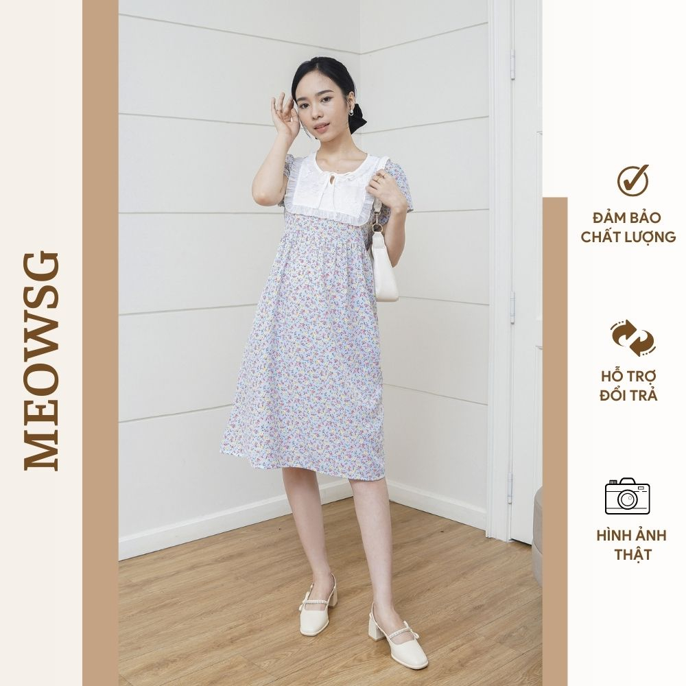 Đầm bầu, váy bầu xinh mùa hè dáng dài dễ thương phối ren thiết kế by MEOWSG ĐBM0040