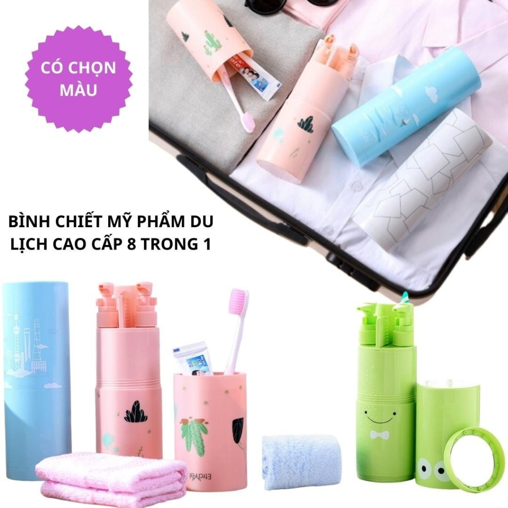 Bộ chiết mỹ phẩm, đựng bàn chải đánh răng du lịch cao cấp 8 trong 1