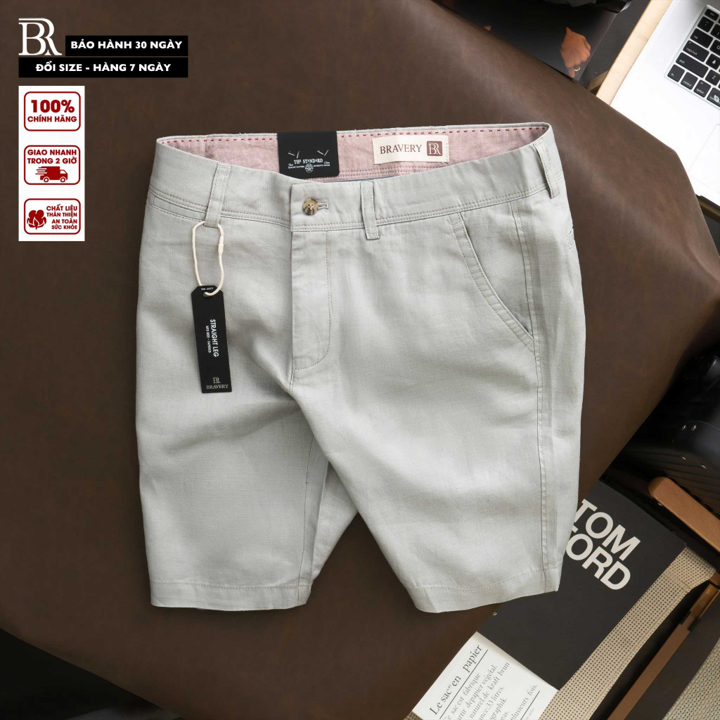 Quần short nam, Quần short linen Linzo vải mềm mịn thoáng mát, form regular fit - Bravery