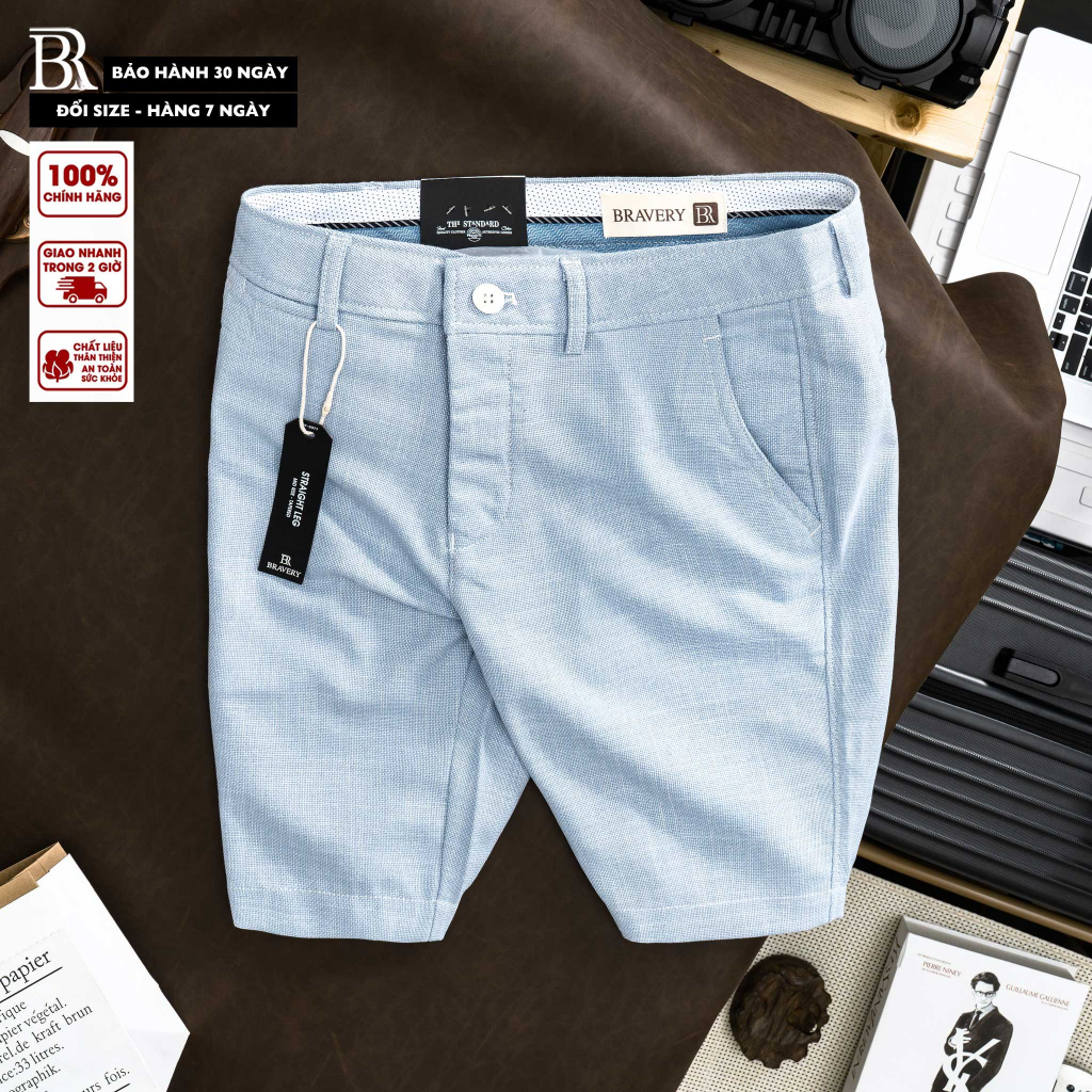 Quần short nam, Quần short linen bố RENMY Xám mềm mịn thoáng mát không nhăn, dày dặn - Bravery
