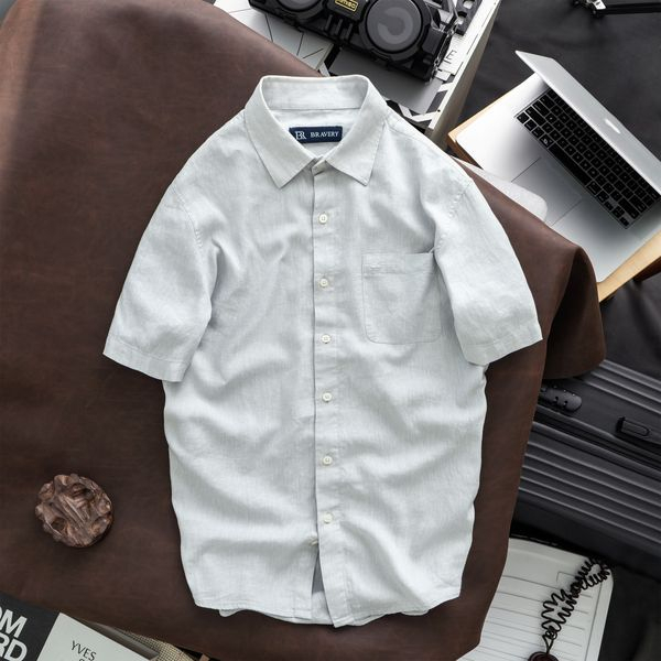 Áo sơ mi linen ROZILEN tay ngắn mềm mịn thoáng mát, form regular, form regular - Bravery
