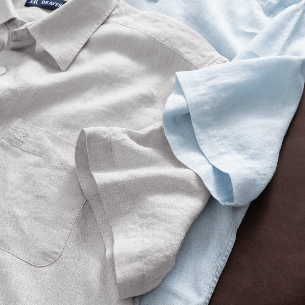 Áo sơ mi linen ROZILEN tay ngắn mềm mịn thoáng mát, form regular, form regular - Bravery