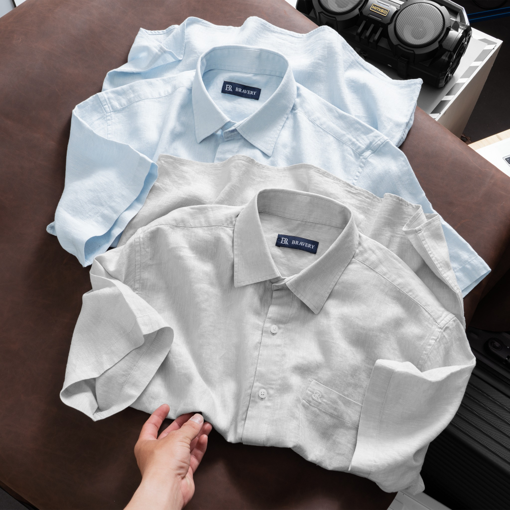 Áo sơ mi linen ROZILEN tay ngắn mềm mịn thoáng mát, form regular, form regular - Bravery