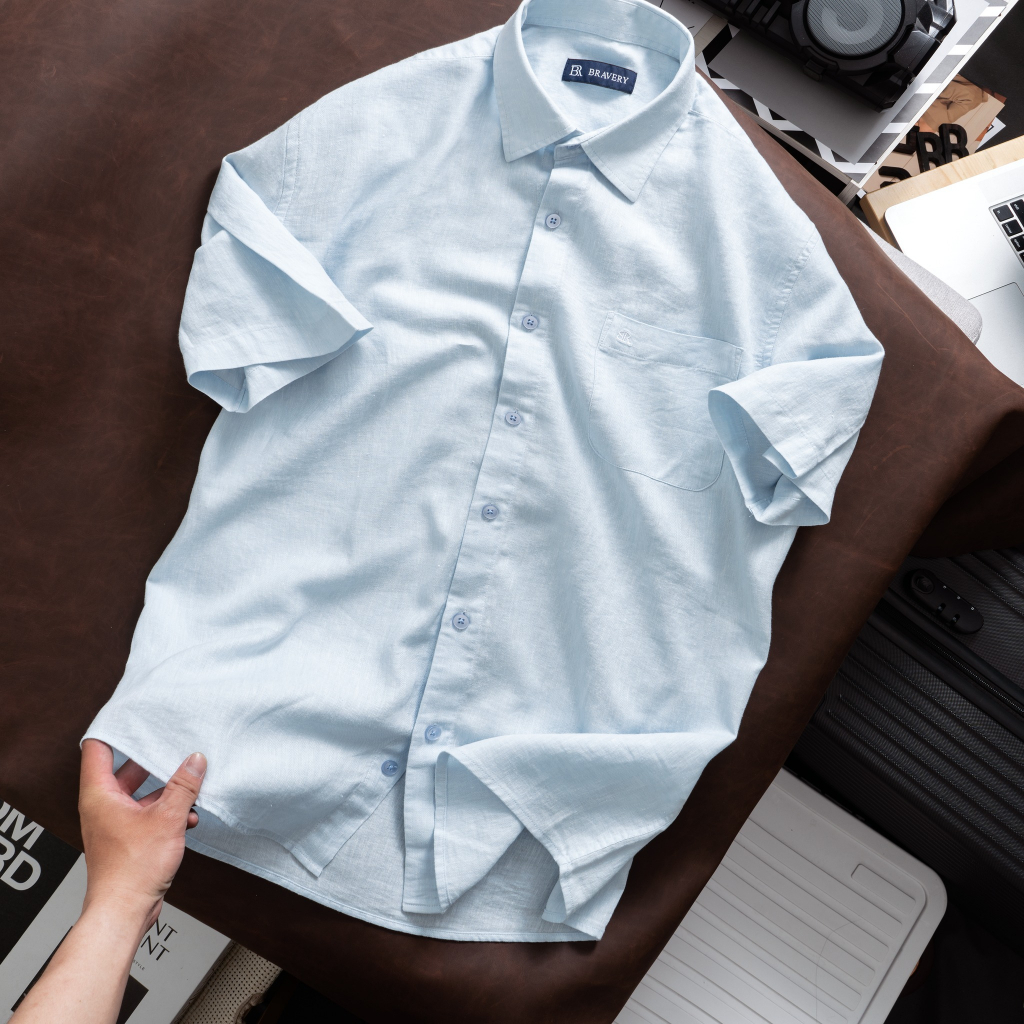 Áo sơ mi linen ROZILEN tay ngắn mềm mịn thoáng mát, form regular, form regular - Bravery