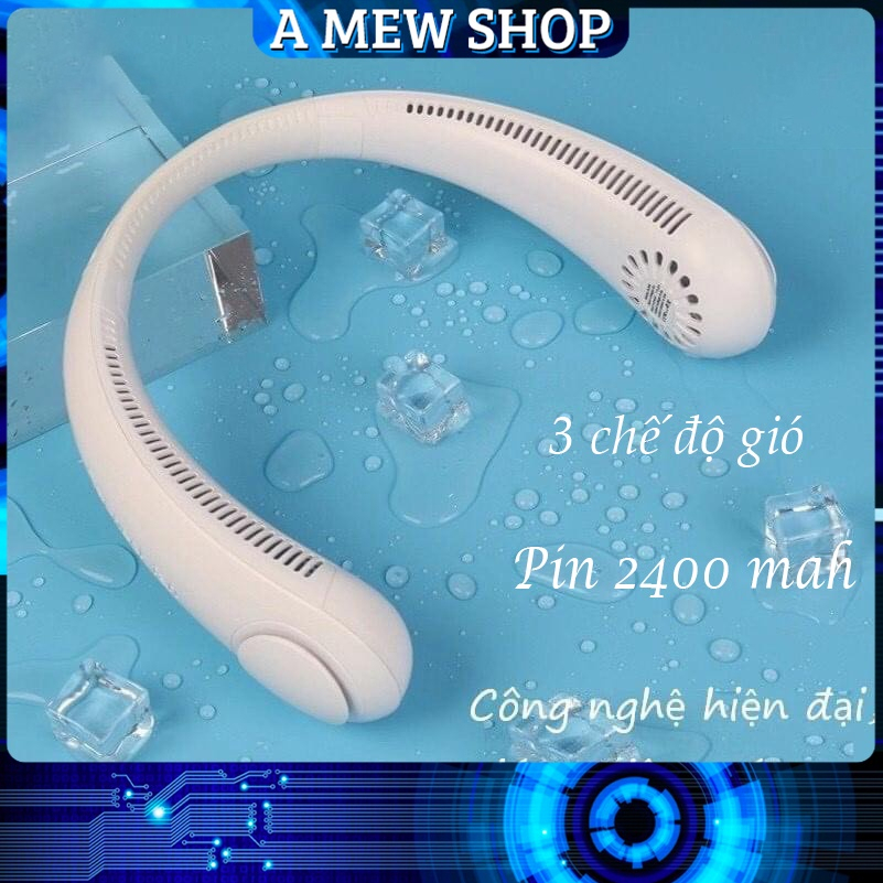 Quạt Đeo Cổ Mini Không Dây - Quạt Tích Điện Không Cánh 3 Chế Độ Chân Sạc USB Phong Cách Thời Trang