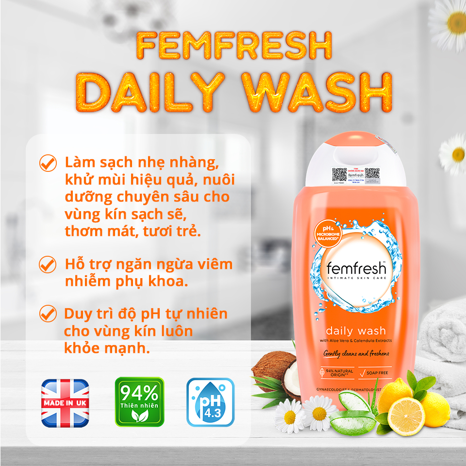 Combo Tươi Mát Ngày Dài Cho Vùng Kín,DDVS Femfresh Daily Intimate Wash & Xịt Thơm Mát Femfresh Deodorant Active