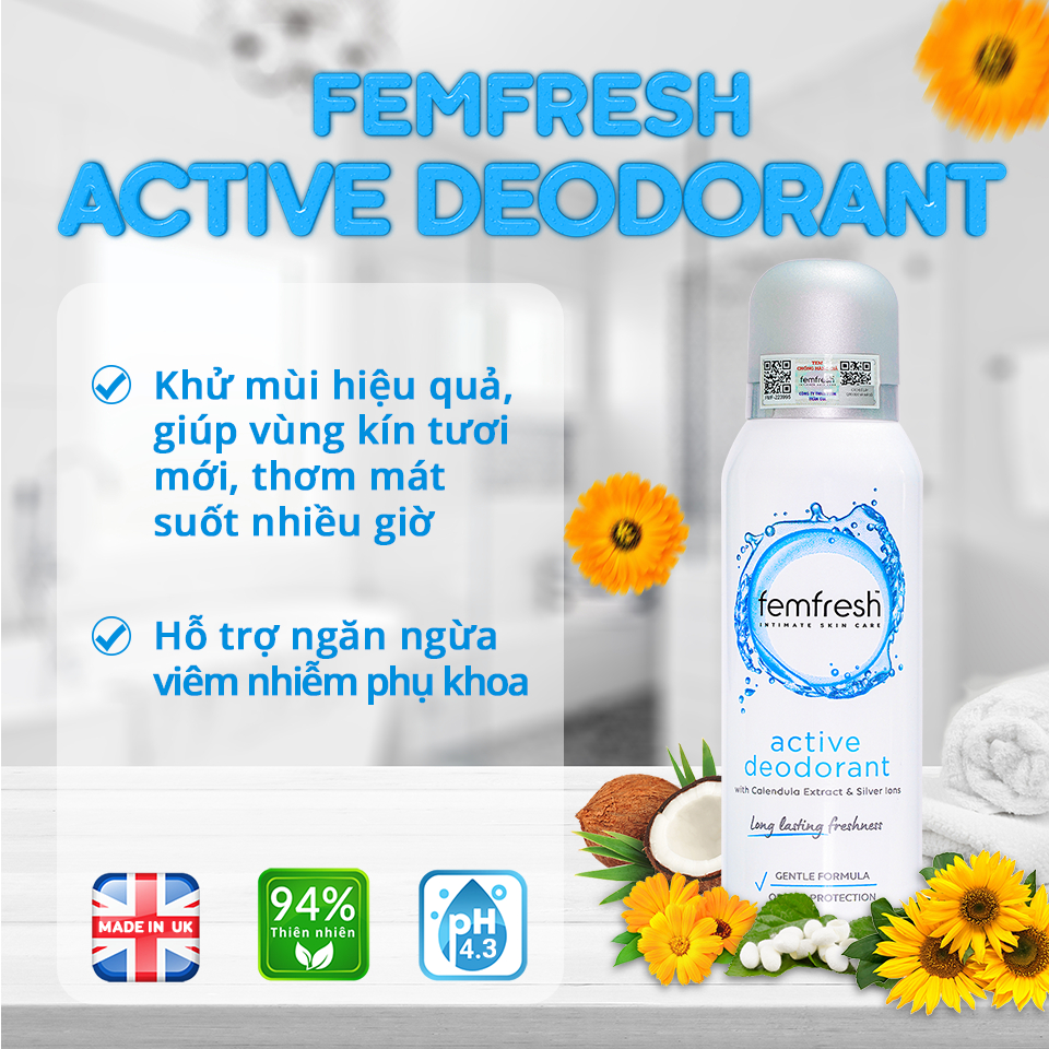 Combo Tươi Mát Ngày Dài Cho Vùng Kín,DDVS Femfresh Daily Intimate Wash & Xịt Thơm Mát Femfresh Deodorant Active