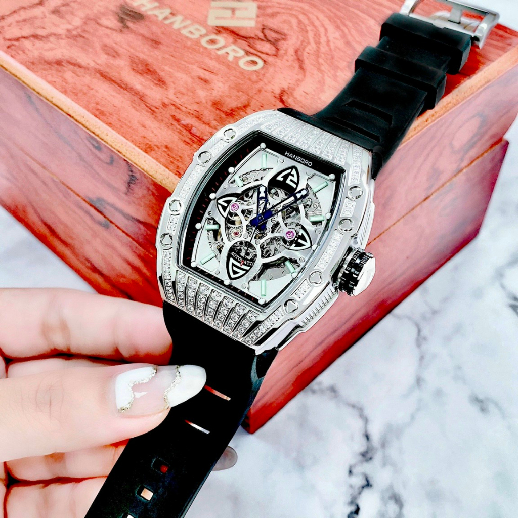 Đông Hồ Nam Hanboro,Chính Hãng,Máy Cơ Tự Động,Size:44mm.Trẻ Trung-Năng Động-Cá Tính