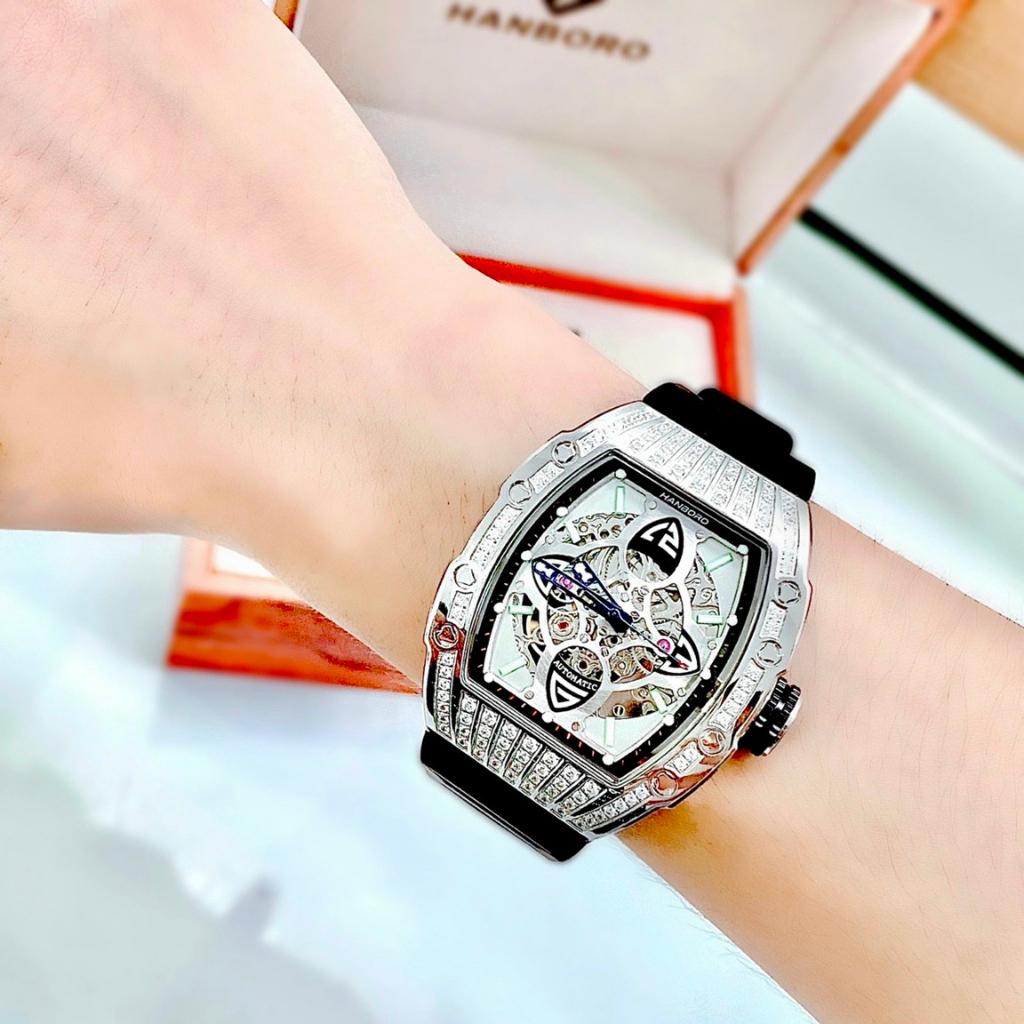 Đông Hồ Nam Hanboro,Chính Hãng,Máy Cơ Tự Động,Size:44mm.Trẻ Trung-Năng Động-Cá Tính