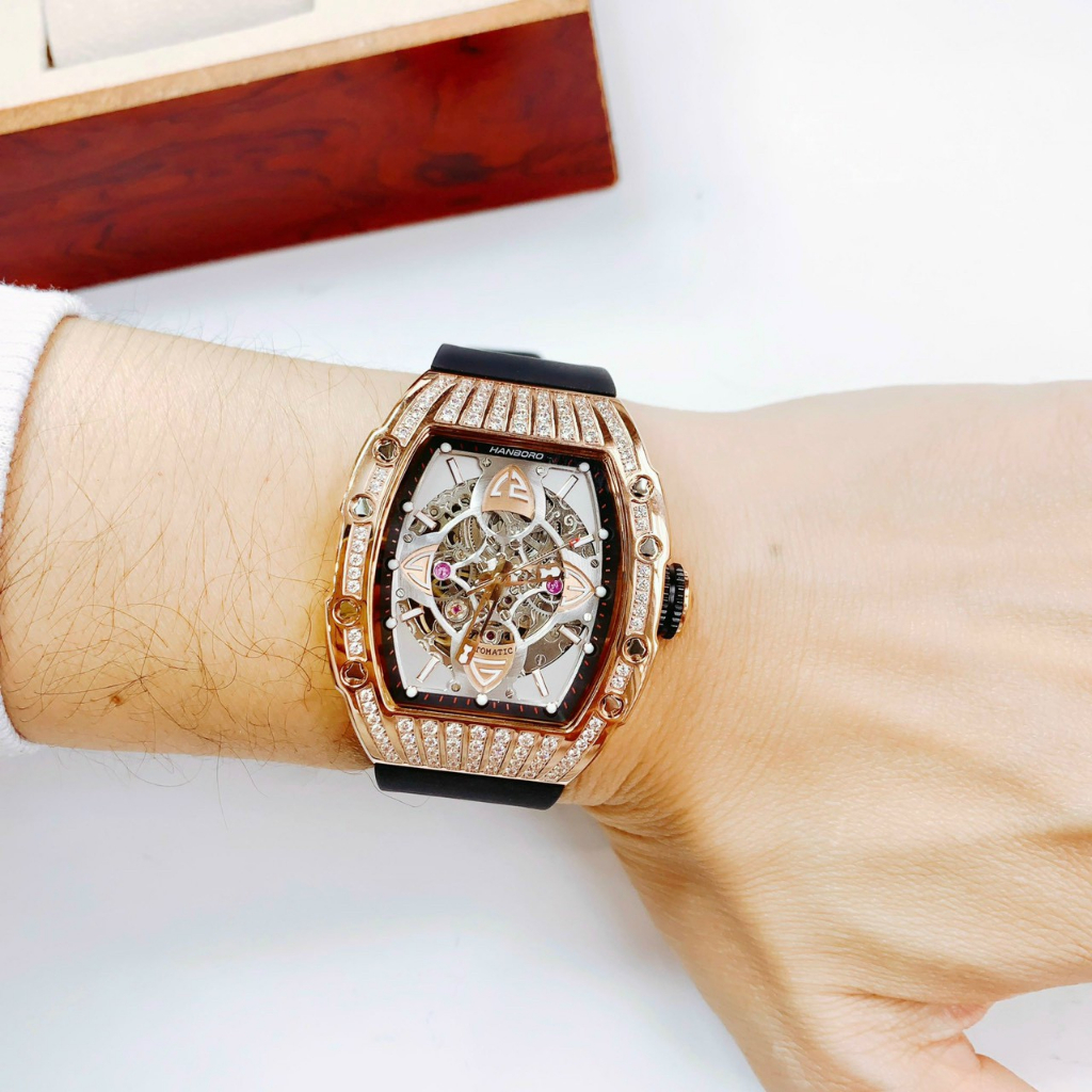 Đông Hồ Nam Hanboro,Chính Hãng,Máy Cơ Tự Động,Size:44mm.Trẻ Trung-Năng Động-Cá Tính