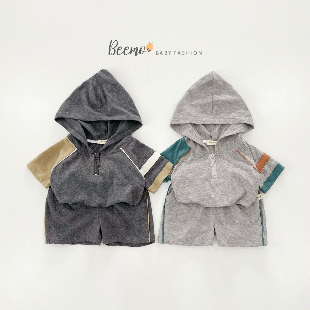 Bộ quần áo hoodie kéo khoá cho bé Beemo,Chất liệu cotton co giãn,thiết kế tay áo raglan,phối mũ cá tính B303