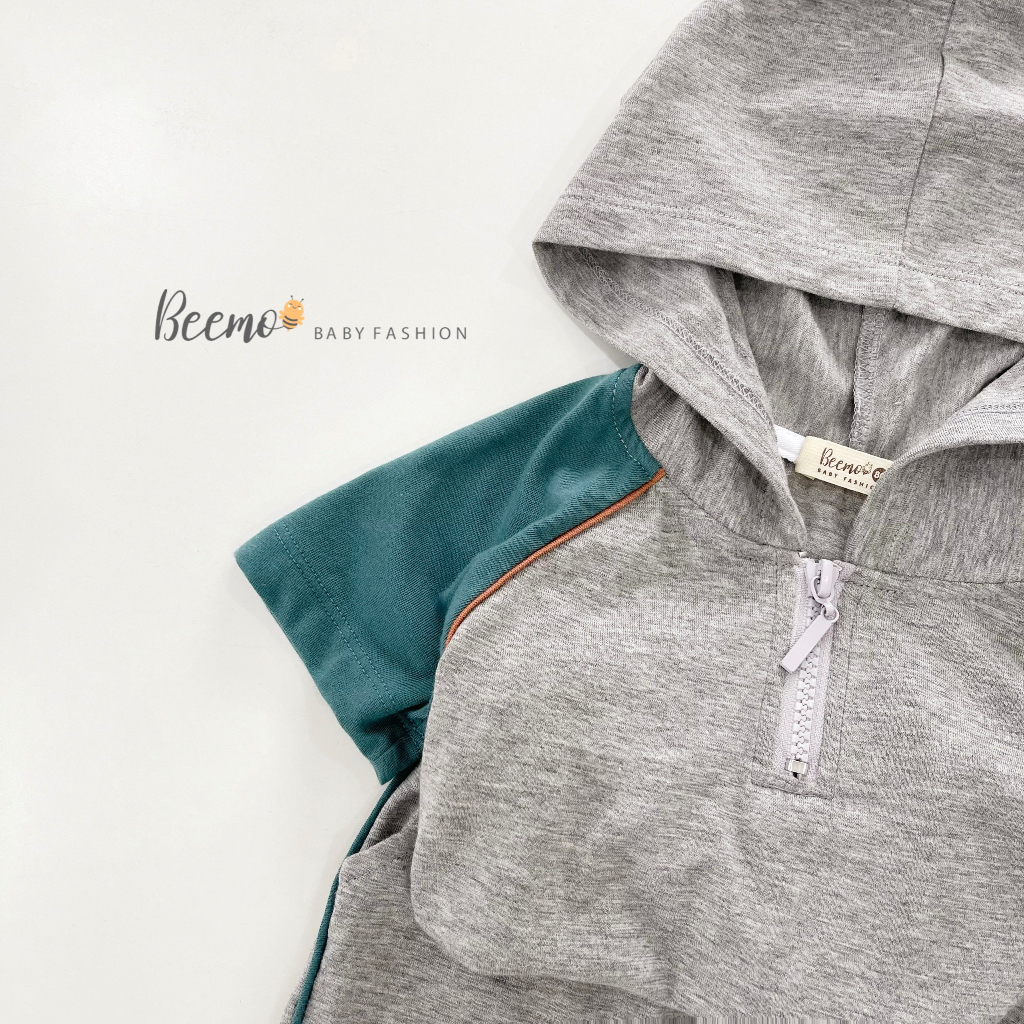 Bộ quần áo hoodie kéo khoá cho bé Beemo,Chất liệu cotton co giãn,thiết kế tay áo raglan,phối mũ cá tính B303