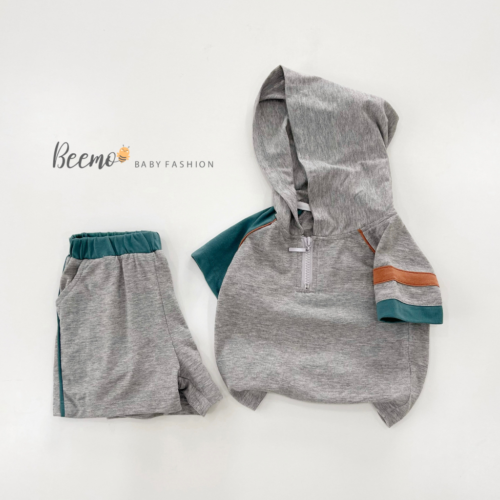 Bộ quần áo hoodie kéo khoá cho bé Beemo,Chất liệu cotton co giãn,thiết kế tay áo raglan,phối mũ cá tính B303