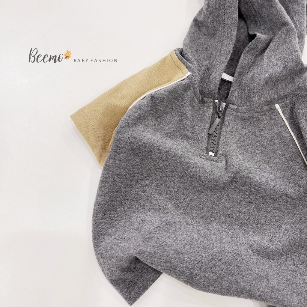 Bộ quần áo hoodie kéo khoá cho bé Beemo,Chất liệu cotton co giãn,thiết kế tay áo raglan,phối mũ cá tính B303