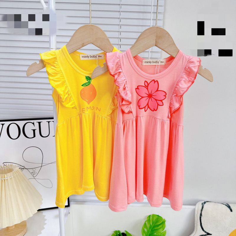 Váy bèo vai bé gái thun lạnh in hoa