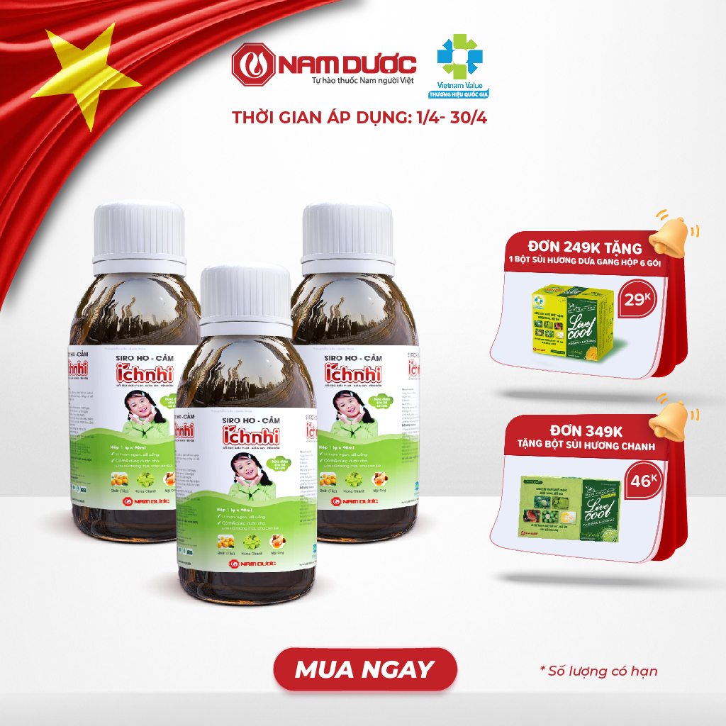 Siro ho cảm Ích Nhi chai 90ml hỗ trợ giải cảm, giảm ho, sổ mũi, tiêu đờm, cho trẻ nhỏ, bà bầu, cho con bú
