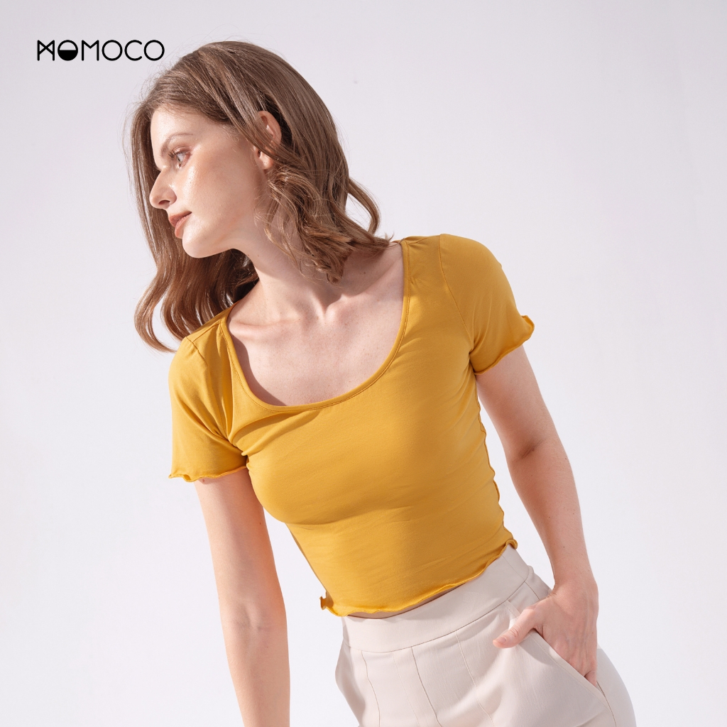 Áo Croptop Nữ Ngắn Tay Cổ Chữ U MOMOCO Chất Liệu Cotton Co Giãn Thoáng Mát Thiết Kế Dáng Ôm Quyến Rũ M2908