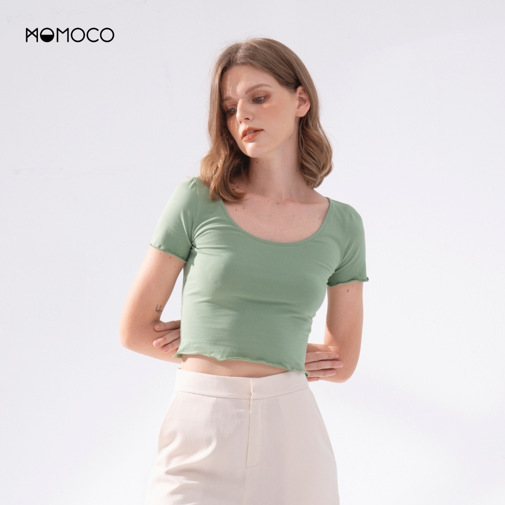 Áo Croptop Nữ Ngắn Tay Cổ Chữ U MOMOCO Chất Liệu Cotton Co Giãn Thoáng Mát Thiết Kế Dáng Ôm Quyến Rũ M2908