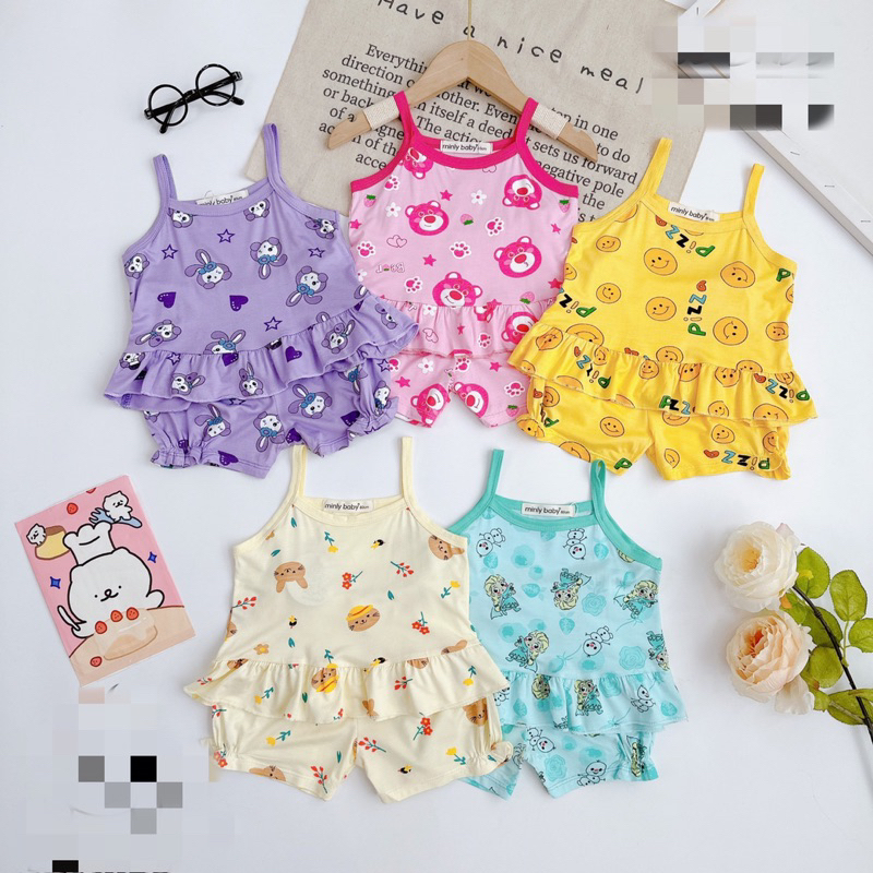 Bộ 2 dây bé gái thun lạnh in hoạ tiết