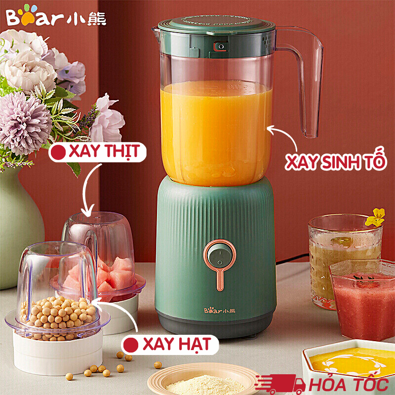 Máy Xay Đa Năng 3 in 1 Bear Công Suất 300W, Tích hợp 3 Cối Sinh Tố, Xay Hạt, Xay Thịt Siêu Tiện Lợi