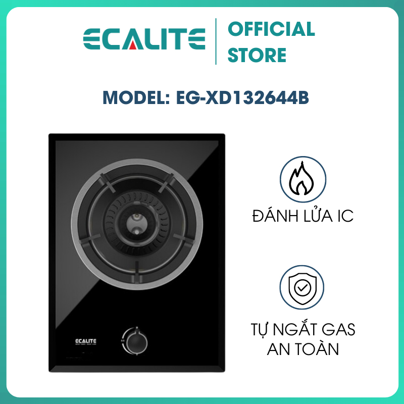 Bếp gas âm Ecalite EG-XD132644B - Kính cường lực 8mm, ngắt gas tự động, đánh lửa IC
