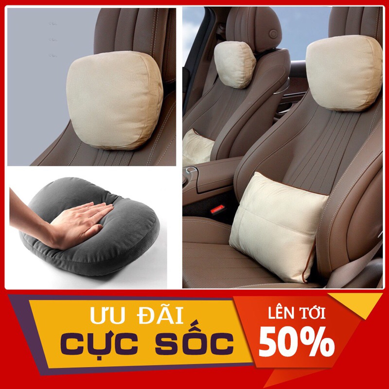 Gối tựa đầu ô tô, gối tựa lưng ô tô chất vải da lộn kiểu dáng maybach cao cấp siêu mềm êm chống đau lưng mỏi cổ