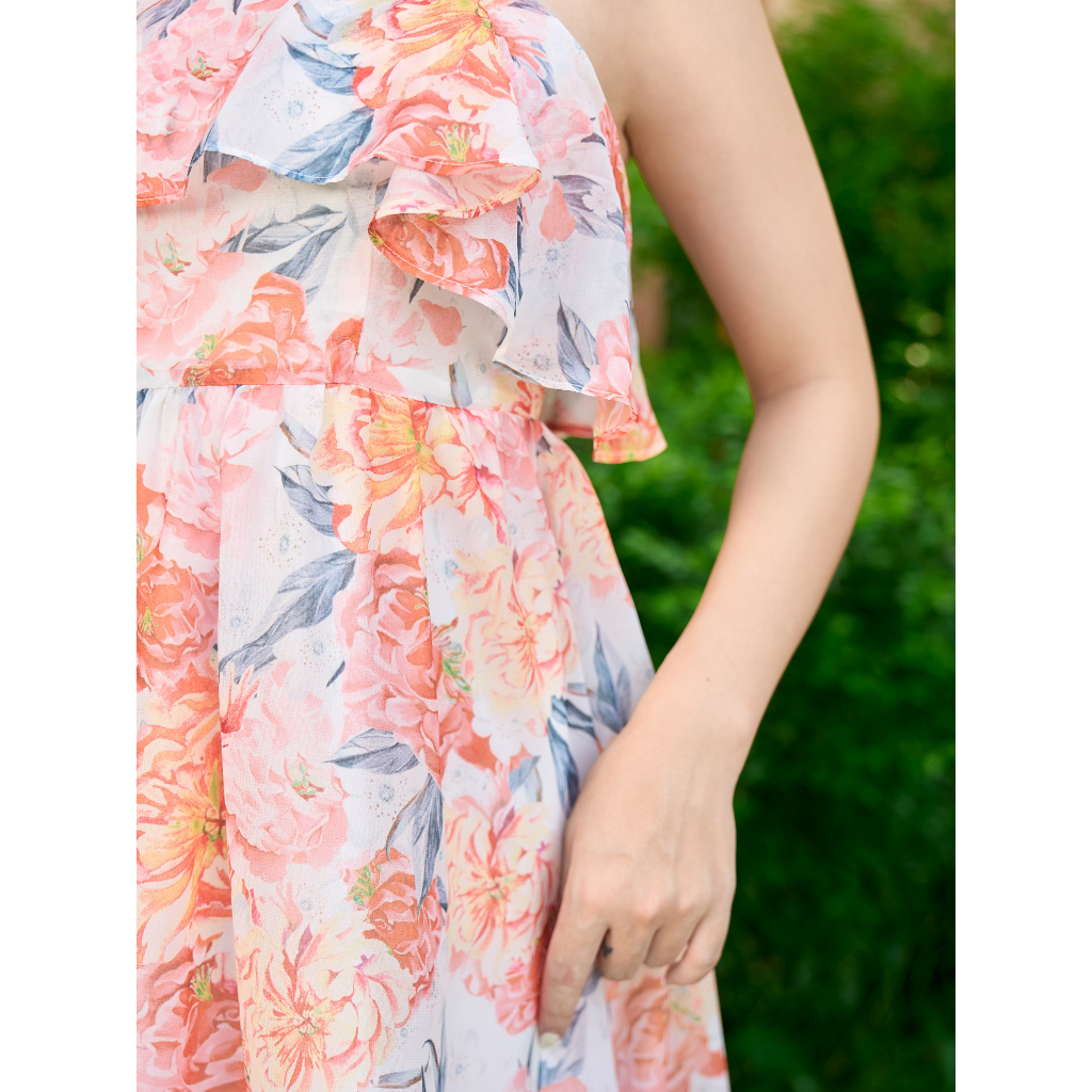Váy maxi YODY hoa bèo ngực nhẹ nhành chất liệu voan mềm mịn VAN5214