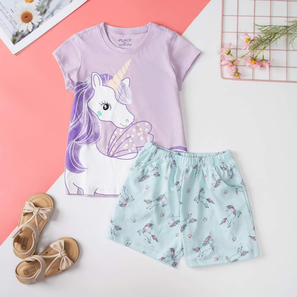 Bộ cộc tay bé gái Place xuất dư nhiều màu size 18 - 45kg