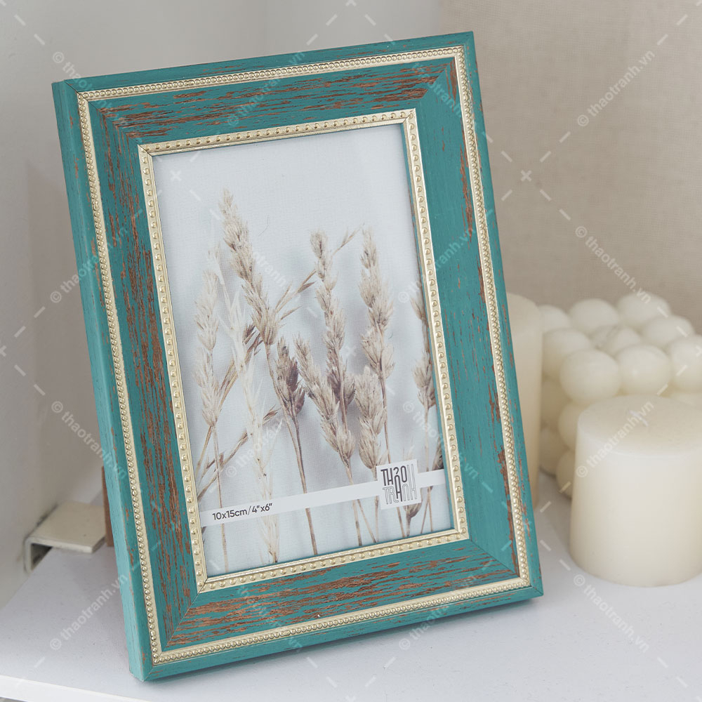 Khung Hình Để Bàn Thảo Tranh - Mặt Kính - Viền Xanh Cổ Điển -Tặng Kèm In Ảnh -TT003