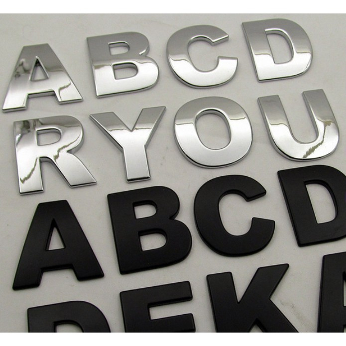Chữ kim loại mạ inox trang trí xe ô tô màu bạc, cao 4,5cm - Chữ Kim Loại Dán Trang Trí, Chữ Nổi Kim Loại Dán Xe