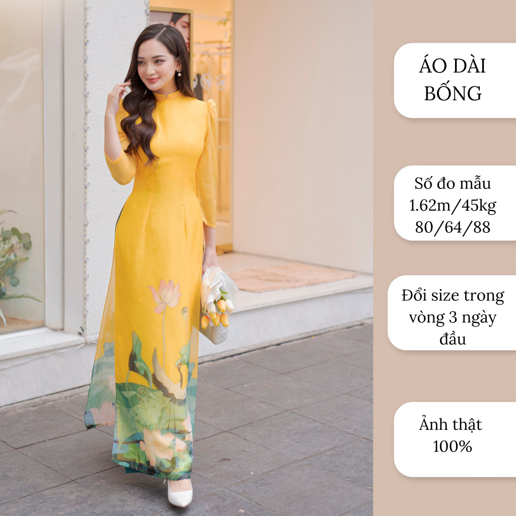 Áo dài thiết kế bốn tà kèm quần may sẵn cao cấp