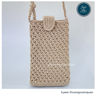 Túi đựng điện thoại hoa chữ thập bằng len mẫu hoa thoi handmade dùng để đựng đồ nhỏ lặt vặt