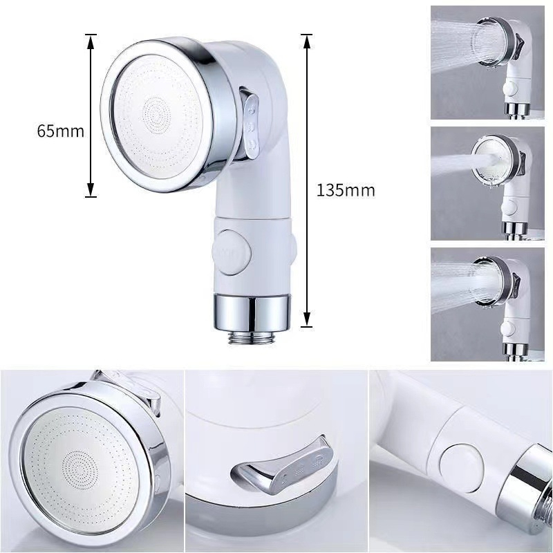 Đầu vòi sen, tay sen tăng áp MINI nhựa ABS siêu bền màu trắng sữa có nút bật tắt nước trên thân tiện lợi