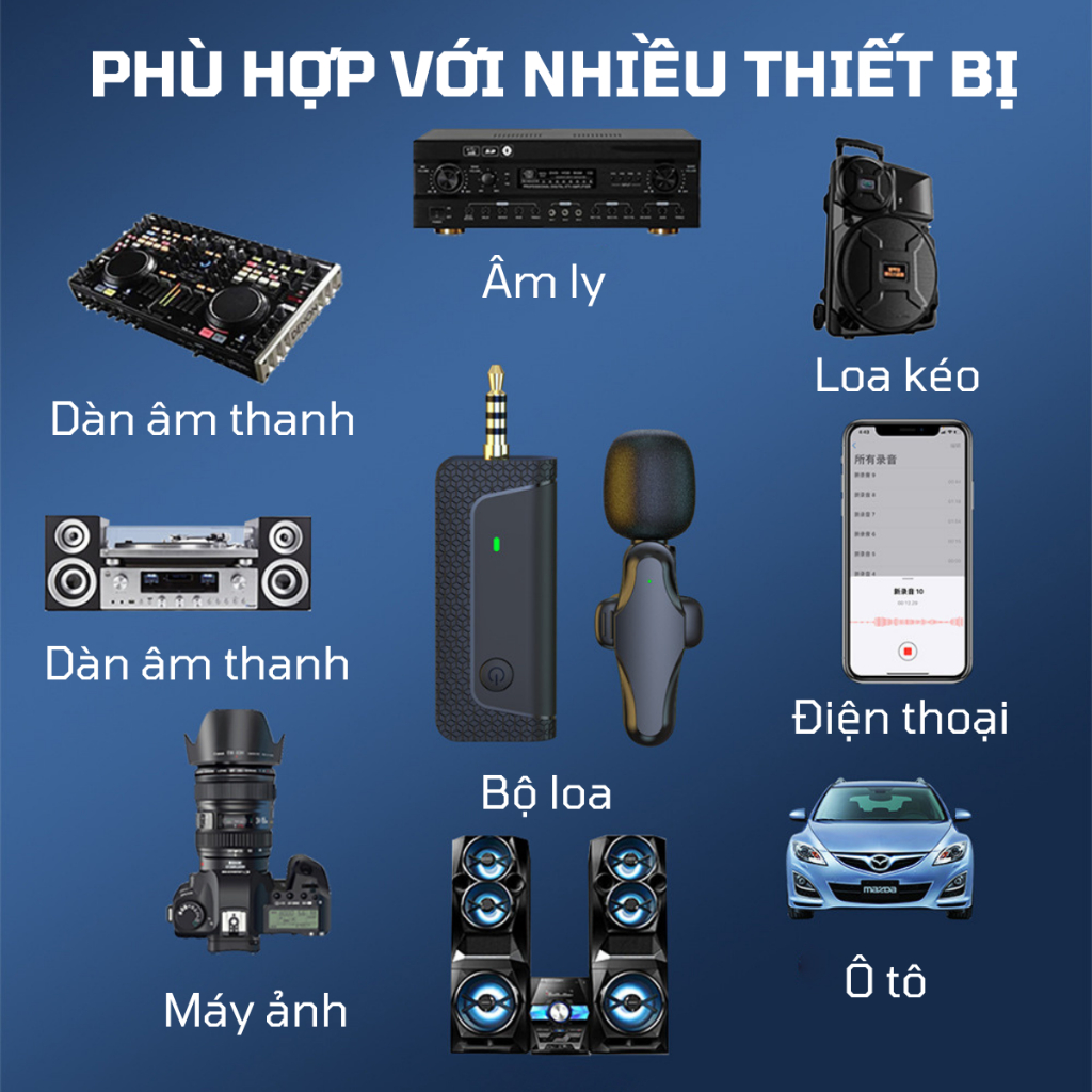 Mic Thu Âm Micro Không Dây Cài Áo Chân 3.5mm Dành Cho Điện Thoại K35Pro