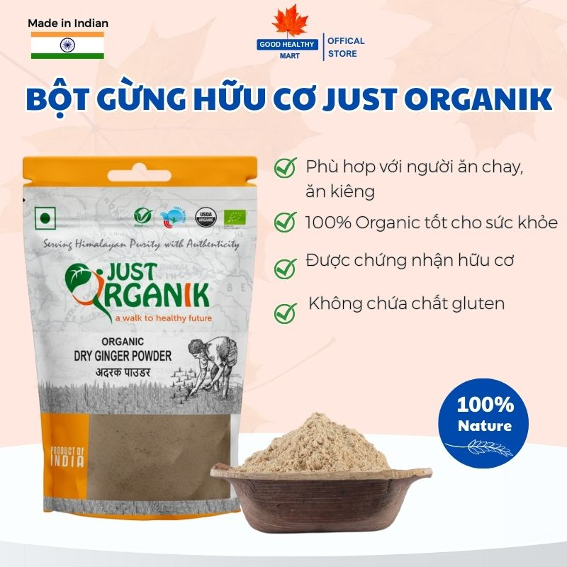 Bột Gừng Hữu Cơ Nguyên Chất Gia Vị Uớp, Nêm Mếm Món Ăn, Có Thể Làm Trà Gừng Hỗ Trợ Tiêu Hóa Just Organik Ginger 50g