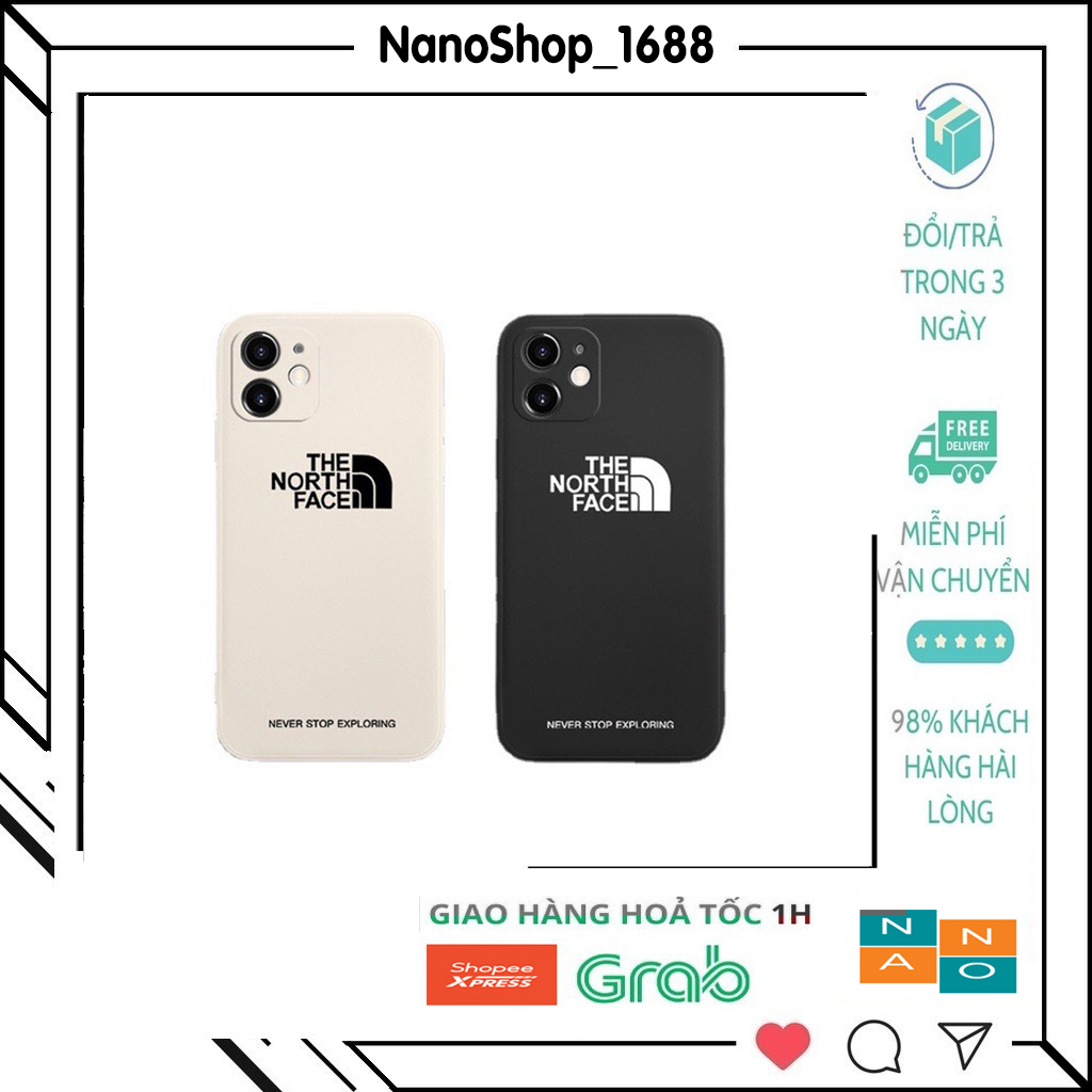 Ốp Lưng iPhone Cạnh Vuông, Bảo Vệ Camera iP The North Face iP 7Plus,8Plus,x,xs,xsmax,11,12,13,Pro,ProMax