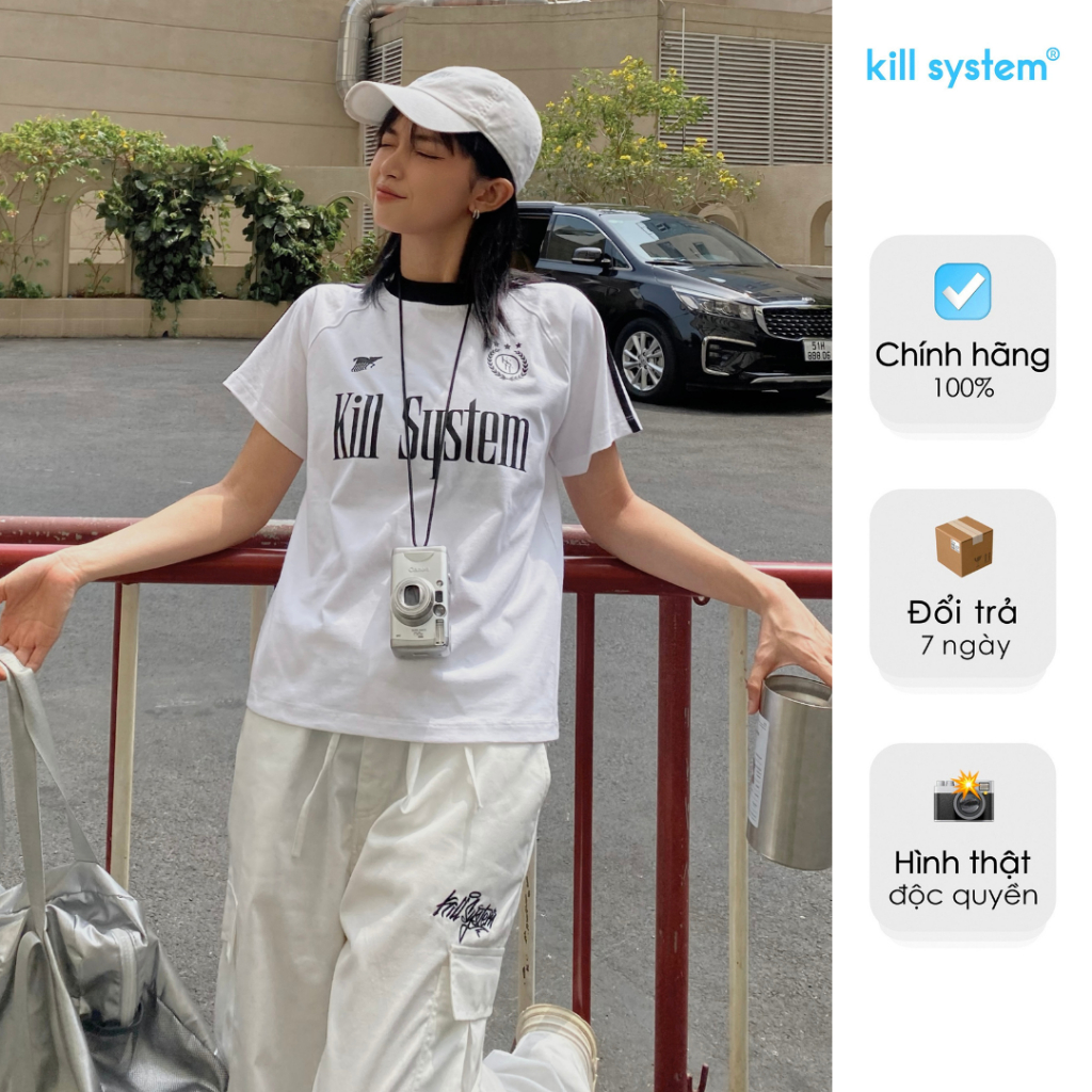 Áo thun Killsystem form fit Chaebol màu trắng nam nữ chất vải cotton