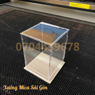 Hộp đựng mô hình bằng mica trong suốt đế gỗ, loại tự lắp ráp