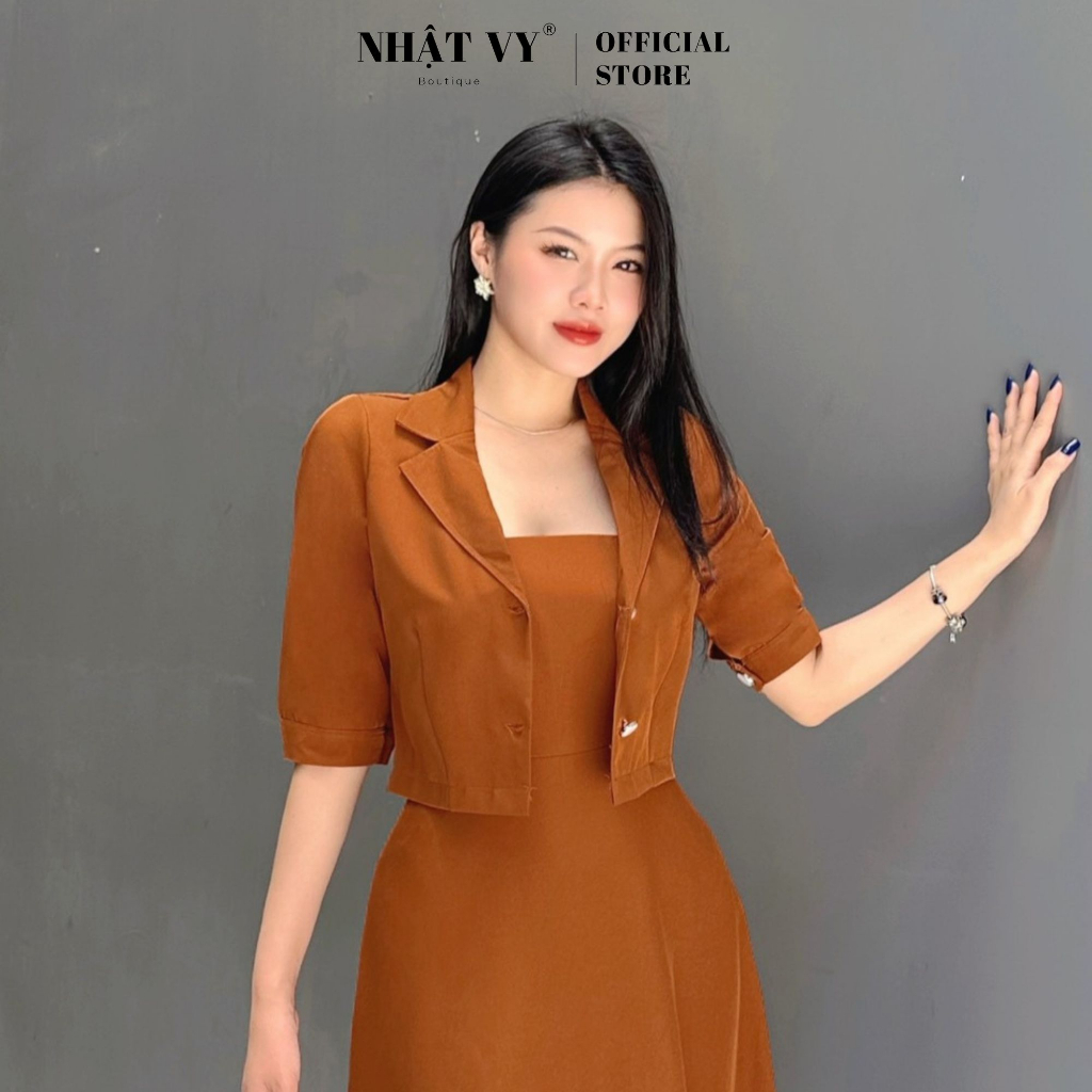 Áo khoác ngắn nữ Nhật Vy cổ vest tay lửng cài nút chất lụa phù hợp công sở đi chơi dạo phố sang chảnh - D2727