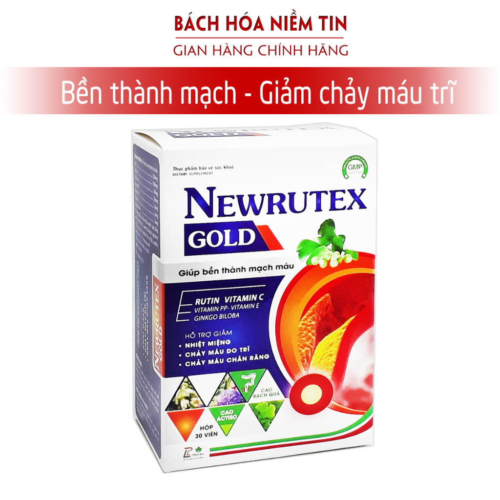 Viên uống giảm đau trĩ Newrutex Gold - giúp bền thành mạch giảm viêm nhiệt miệng, giảm táo bón, tiêu trĩ, nhuận tràng