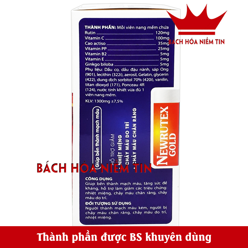 Viên uống giảm đau trĩ Newrutex Gold - giúp bền thành mạch giảm viêm nhiệt miệng, giảm táo bón, tiêu trĩ, nhuận tràng