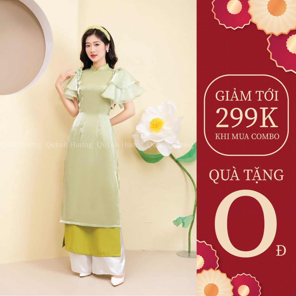 Áo dài cánh tiên tay bồng 4 tà màu xanh cốm by Quỳnh Hương