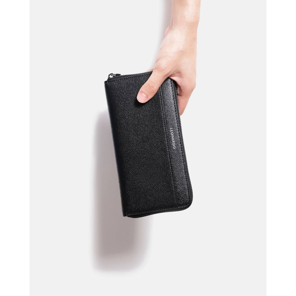 Ví Dài Nam Khóa Kéo Leonardo - Zipper Wallet Devon - Da Crossgrain Bền Bỉ