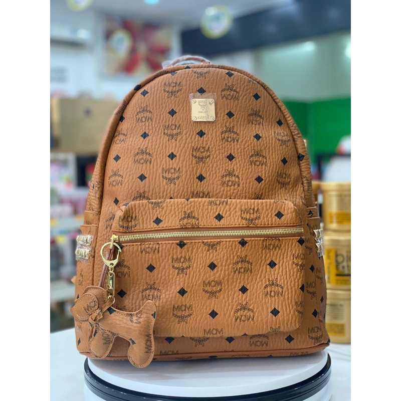 Balo mcm, balo da nam nữ Unisex màu vàng chất da xịn, form đẹp, vừa laptop 14inch