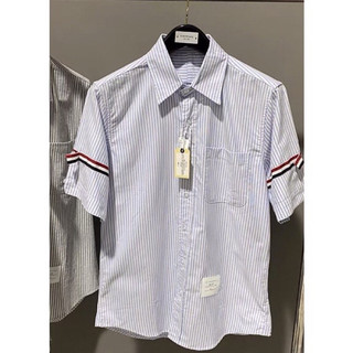 Áo sơ mi thom browne tay ngắn sọc xanh nhạt viền 2 tay cao cấp